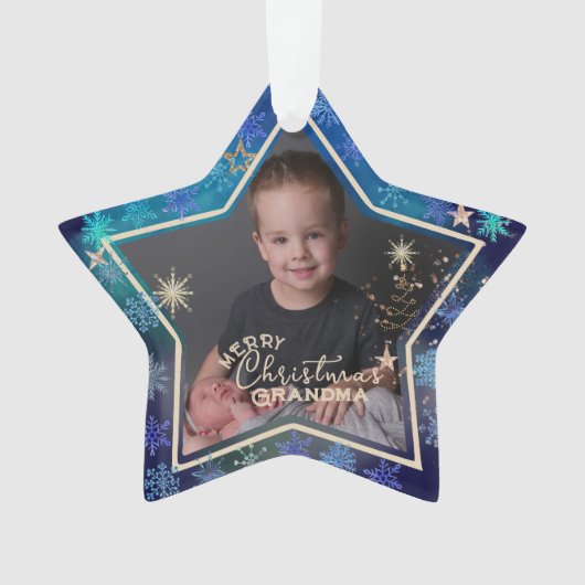 クリスマスおばあちゃんブルースノーフレーク写真 オーナメント (正面)