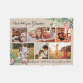 クリスマスおばあちゃん素朴写真コラージュ フリースブランケット (正面(横))