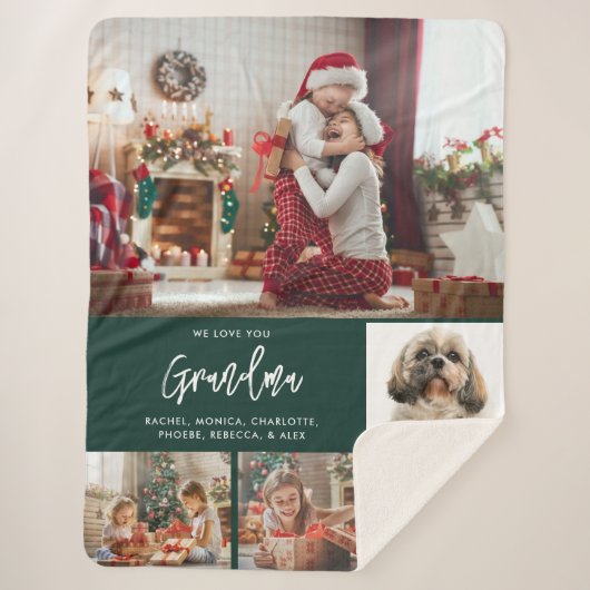 クリスマスおばあちゃん5枚のペットパーソナライズされた写真 シェルパブランケット (正面)