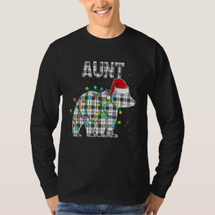 クリスマスおばさんクマ黒白チェックXmasおそろい Tシャツ