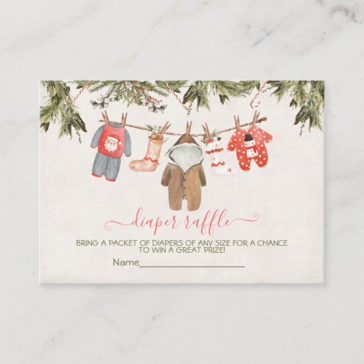 クリスマスおむつラッフルベビーシャワー物干し エンクロージャーカード (正面)