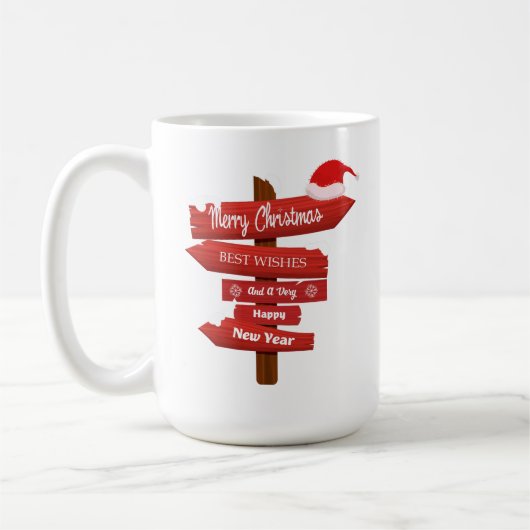 クリスマスおめでとうと新年の木製矢印 コーヒーマグカップ (左)