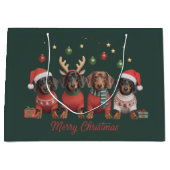 クリスマスおめでとうサンタのトナカイ ダックスフンド ウィーナー ラージペーパーバッグ (正面)