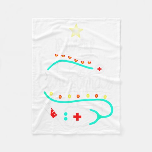 クリスマスおめでとうナースドクターステソスコープクリスマス フリースブランケット (正面)