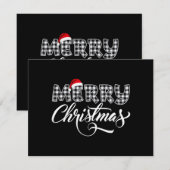 クリスマスおめでとうバッファロー 黒と白のチェック柄  招待状 (正面/裏面)