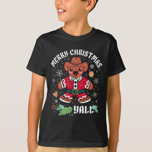クリスマスおめでとうヨール！クリスマスジンジャーブレッドカウボーイ Tシャツ (正面)