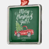 クリスマスおめでとうヨール 赤いトラック 緑の四角 メタルオーナメント (左)