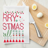 "クリスマスおめでとう諸君" ダサいマフラー付きセーター キッチンタオル (四つ折り)