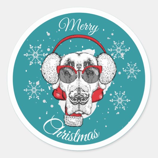クリスマスおめでとう かっこいい犬 ラウンドシール (正面)