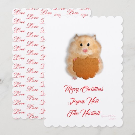 クリスマスおめでとう かわいいハムスターとビスケット 招待状 (正面/裏面)