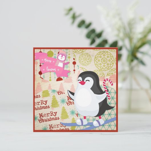 クリスマスおめでとう かわいいペンギンのフラットカード (スタンド正面)