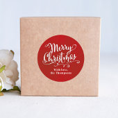 クリスマスおめでとう かわいい 赤い筆記体 オーダーメイド ラウンドシール