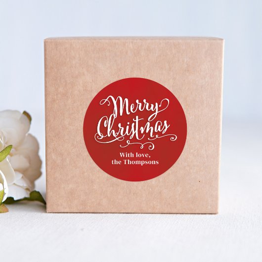 クリスマスおめでとう かわいい 赤い筆記体 オーダーメイド ラウンドシール