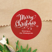 クリスマスおめでとう かわいい 赤い筆記体 オーダーメイド ラウンドシール