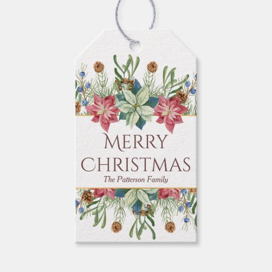 クリスマスおめでとう ウォーターカラー冬の花の名前 ギフトタグ (正面)