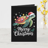クリスマスおめでとう ウミガメ サンタ帽子 ガーランド ライト カード (黄色い花)