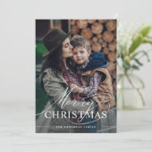 クリスマスおめでとう | エレガントなスクリプト写真 ワインレッド シーズンカード (スタンド正面)