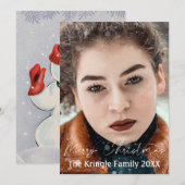 クリスマスおめでとう、オリジナル写真とレトロな雪だるま シーズンカード (正面/裏面)