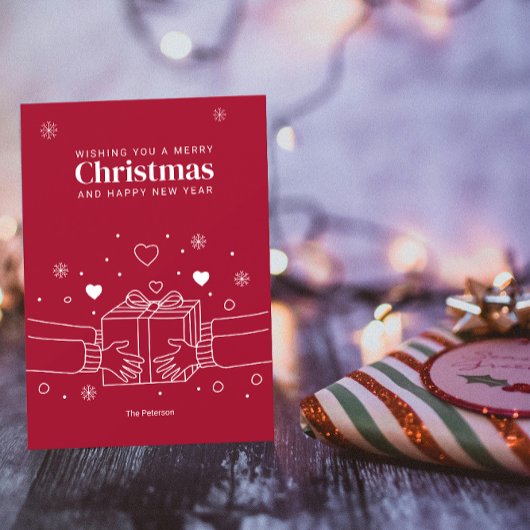 クリスマスおめでとう | ギビングの喜び ラインアート グリーティング カード