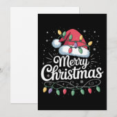 クリスマスおめでとう クリスマスイルミネーション サンタ帽 家族 シーズンカード (正面/裏面)