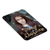 クリスマスおめでとう ゴールドスパークルスクリプト フォトグリーティング マグネット (右側)