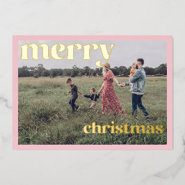 クリスマスおめでとう ゴールドホイル ピンク フォトカード 箔招待状