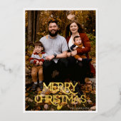 クリスマスおめでとう ゴールドホイル ブラック＆ホワイトストライプ 箔招待状 (正面)