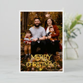 クリスマスおめでとう ゴールドホイル ブラック＆ホワイトストライプ 箔招待状 (立ち正面)