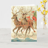 クリスマスおめでとう（サンタとトナカイ) カード (黄色い花)