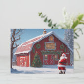 クリスマスおめでとう - サンタと赤い納屋 シーズンカード (スタンド正面)
