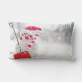 クリスマスおめでとう、サンタ帽の雪だるま ランバークッション (裏面)