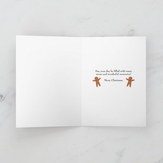 クリスマスおめでとう、ジンジャーブレッドマンとホットチョコレート シーズンカード (内部)