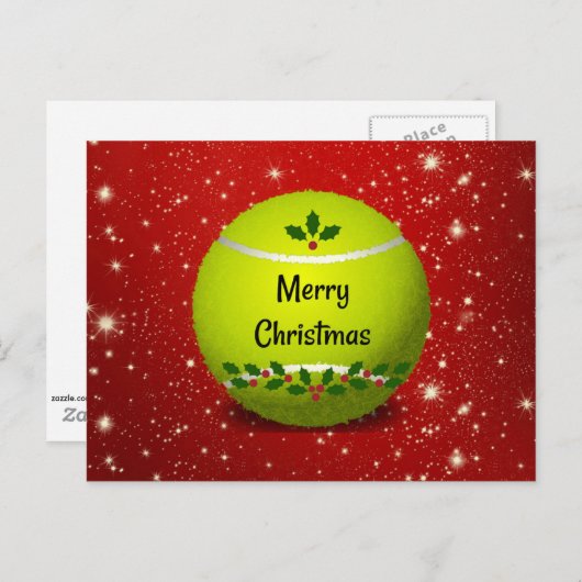 クリスマスおめでとう、テニスのホリデーシーズンにぴったりなデザイン ポストカード (正面/裏面)