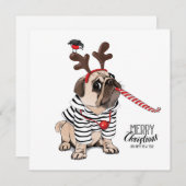 クリスマスおめでとう | パグのトナカイ 招待状 (正面/裏面)