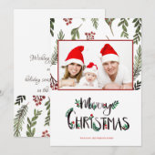 クリスマスおめでとう、ヒイラギの実と枝の写真 (正面/裏面)