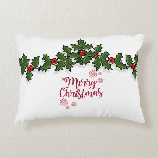 クリスマスおめでとう、ヒイラギの枝 - 名入れ アクセントクッション (正面)