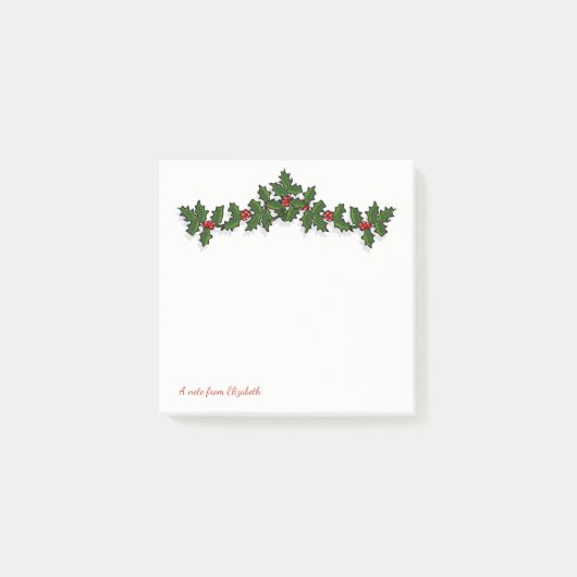 クリスマスおめでとう ヒイラギの枝 - 名入れ ポストイット (正面)