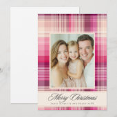 クリスマスおめでとう ピンクのチェック柄 ホリデーデザイン シーズンカード (正面/裏面)