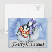 クリスマスおめでとう、ペンギンのイラスト ポストカード (正面/裏面)