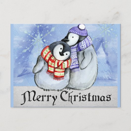 クリスマスおめでとう、ペンギンのイラスト ポストカード (正面)