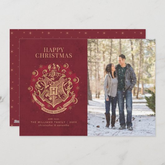 クリスマスおめでとう | ホグワーツ Crest 家族写真 シーズンカード (正面/裏面)