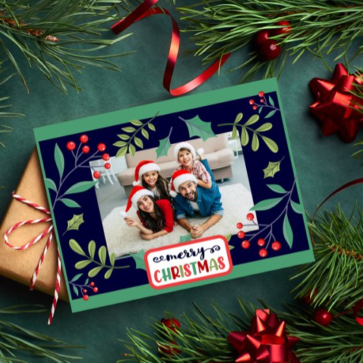 クリスマスおめでとう ホリー ベリー (写真を追加してください) シーズンポストカード