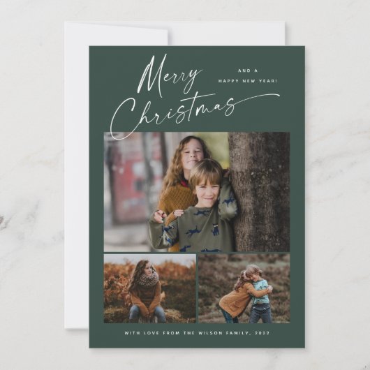 クリスマスおめでとう ホワイトスクリプト3 フォトコラージュ シーズンカード (正面)