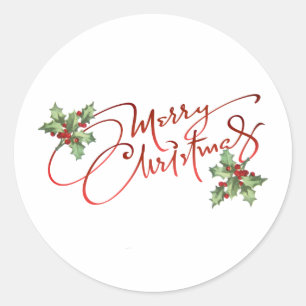 クリスマスおめでとう ホーリーベリーグラデーション レッドスクリプト ラウンドシール