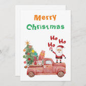 クリスマスおめでとう ホー ホー ホー 赤いトラックに乗った面白いサンタ シーズンカード (正面/裏面)