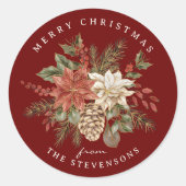 クリスマスおめでとう ポインセチア バーガンディ ラウンドシール (正面)