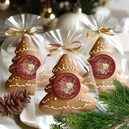 クリスマスおめでとう ポインセチア バーガンディ ラウンドシール