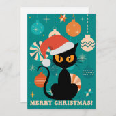 クリスマスおめでとう ミッドセンチュリー モダンな猫のサンタ帽 シーズンカード (正面/裏面)