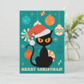 クリスマスおめでとう ミッドセンチュリー モダンな猫のサンタ帽 シーズンカード (スタンド正面)