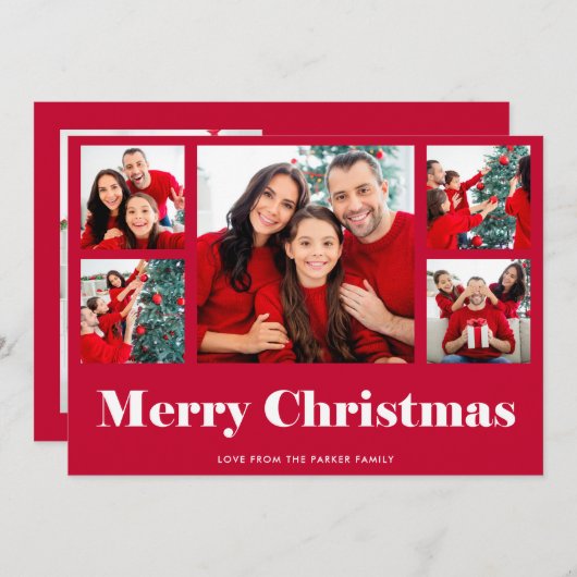 クリスマスおめでとう | モダンな赤の写真グリッド シーズンカード (正面/裏面)